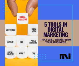 Image showcasing the top 5 digital marketing tools that can transform a business, including graphics related to SEO, social media, email marketing, content management, and analytics.